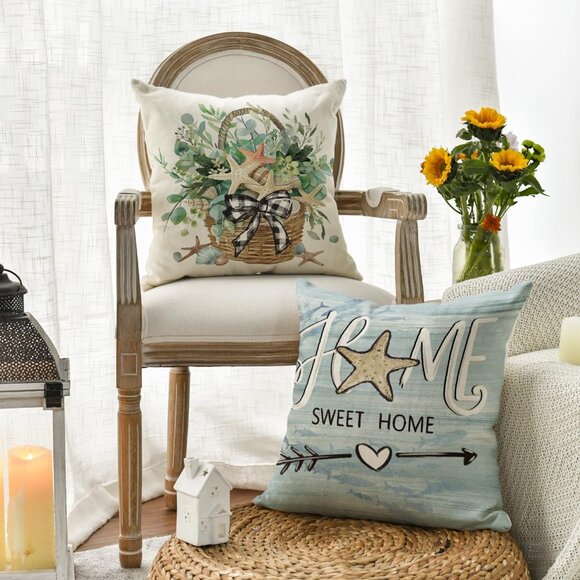 **AVOIN** Bless Our Home Eucalyptus Leaves Starfish Throw Pillow Covers, 20 X 20 - Picture 4 of 8